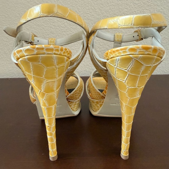AUTHENTIC YSL Tribute Platform Sandals 37 Yellow Croc Embossed $1,200 Retail 🔥 - Picture 13 of 15